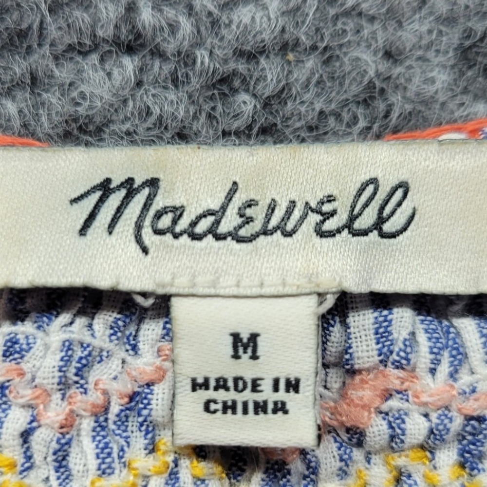 Madewell Embroidered Stripe Peasant Top Blue White Short Sleeve G4356 Medium - Picture 4 of 15